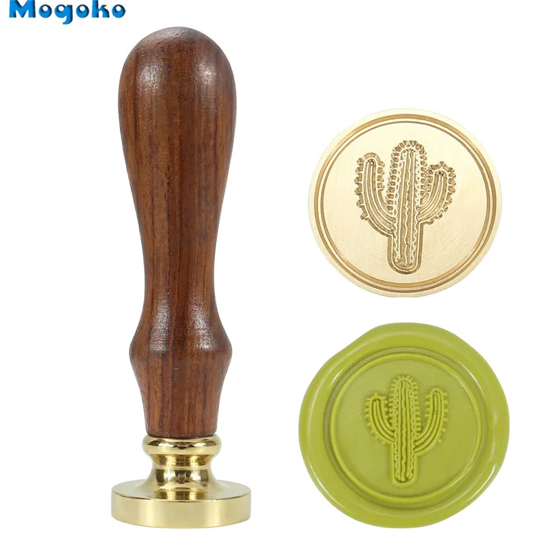 1x Cactus 2 Mogoko воск печать штамп ретро дерево классический уплотнение воск печать, штемпели декоративный старинный штамп розмарин/Лаванда/лист монстера/Кактус - Цвет: 1x Cactus 2
