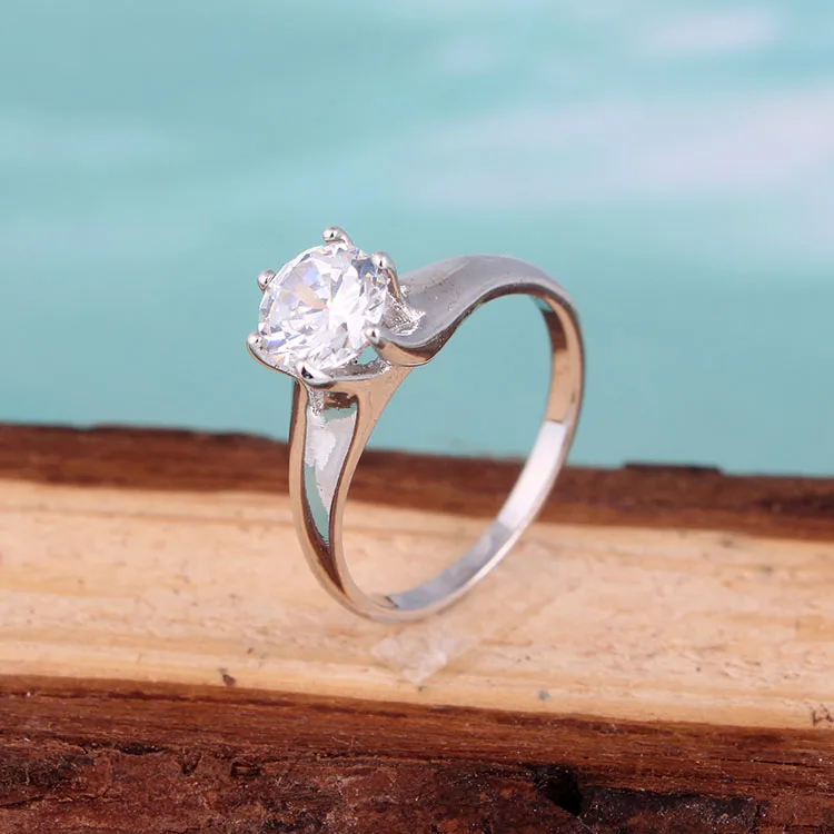 

2023 High Quality Cubic Zirconia Rings Wedding Gift For Women round Silver Color Ring Classic Single Simulation Six-Claw Jewelry