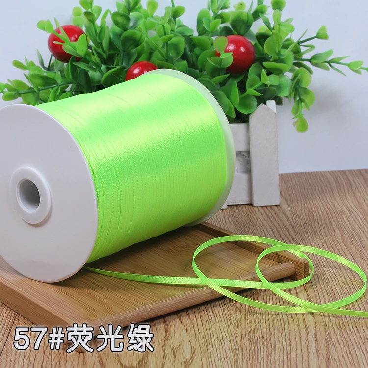 

Hot 3 mm Fluorescent yellow Satin Ribbons Wedding Valentine's Day Decoration Gift Wrapping Handmade DIY Fabric 10 Meters/lot