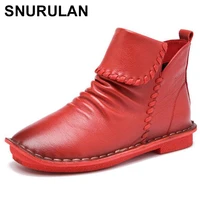 snurulan 2017 fashion handmade genuine leather boots for manual suture women ankle shoes vintage mom shoes retro style botas