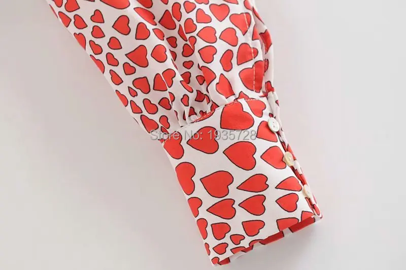 Женская блузка с V-образным вырезом персиковый топ принтом сердца и пышными