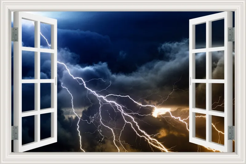2 3d Вид из окна стены удивительный Lightning Пейзаж Современная Природа обои фрески Стикеры наклейка виниловые Home Decor Гостиная - Цвет: 2