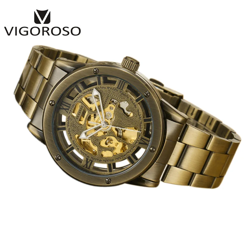Часы VIGOROSO мужские винтажные автоматические механические бронзовые стальные