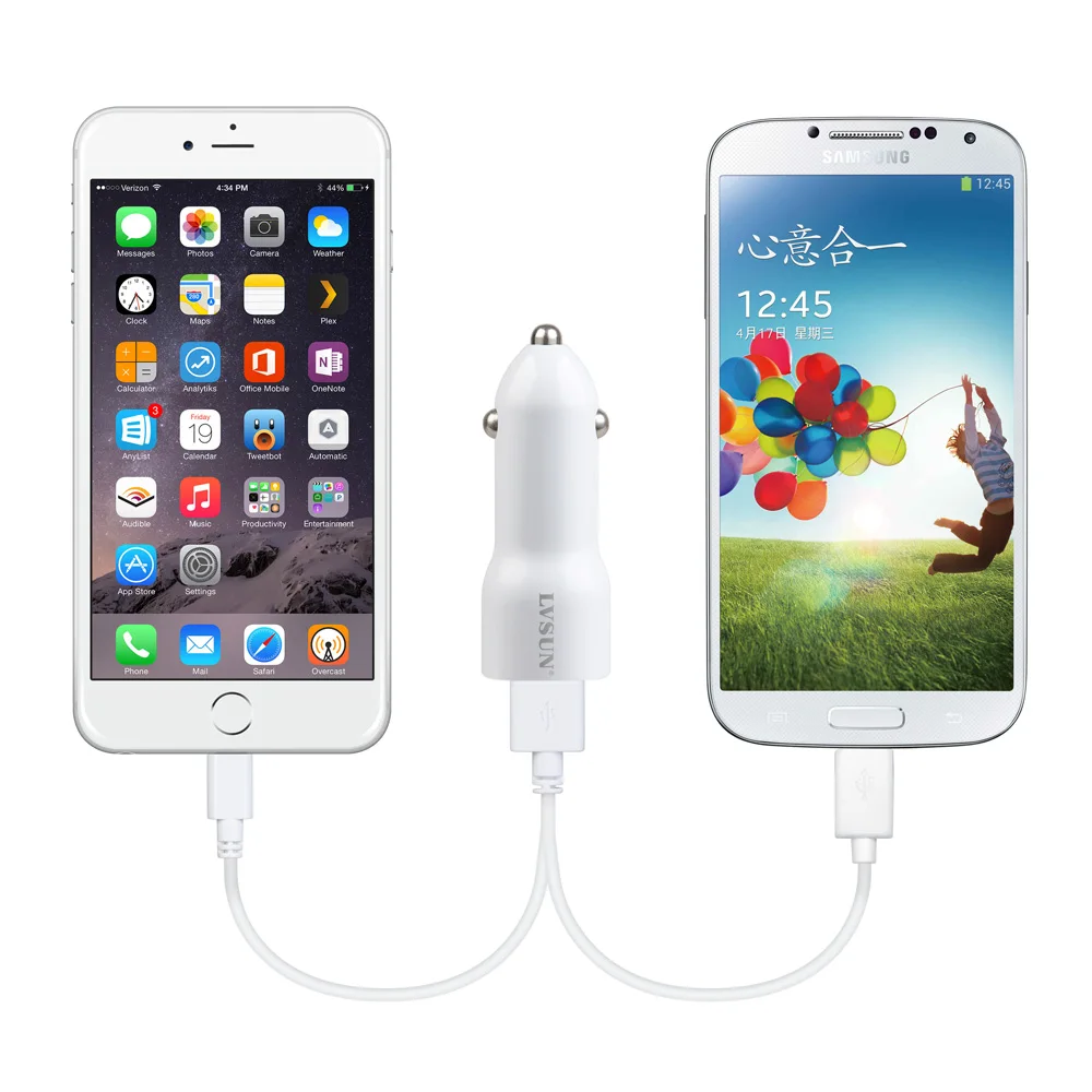 Lvsun 5V 2A Белый Универсальный 2 порта двойной USB Автомобильное зарядное устройство