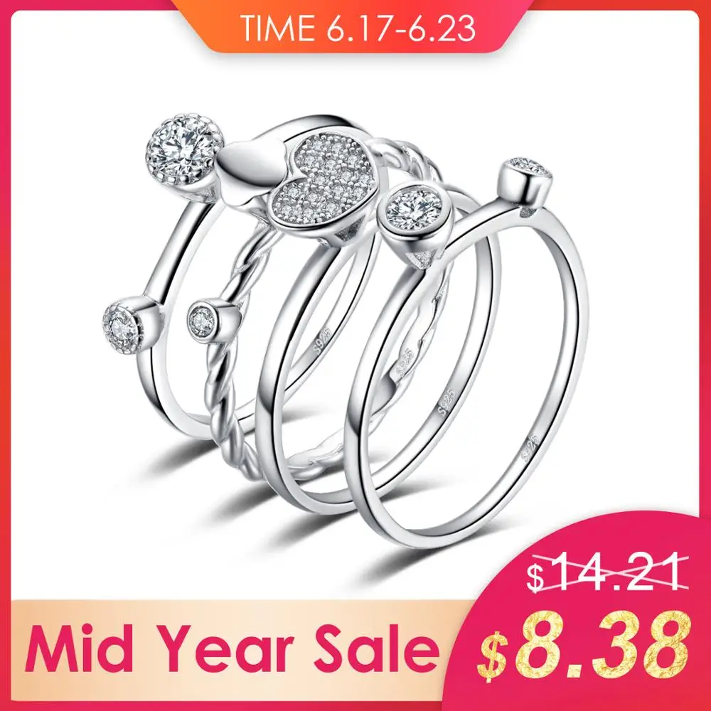 JewelryPalace Heart Love Anniversary Engagement Wedding Band 4 Ring Sets Real 925 Sterling Silver Jewelry Gift for Mother's Day |