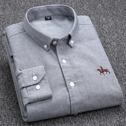 Gray Мужская рубашка в Оксфордском стиле из хлопка размера плюс 4XL, Однотонная рубашка на пуговицах с длинным рукавом высокого качества для деловых мужчин, умная Повседневная рубашка - Цвет: Gray