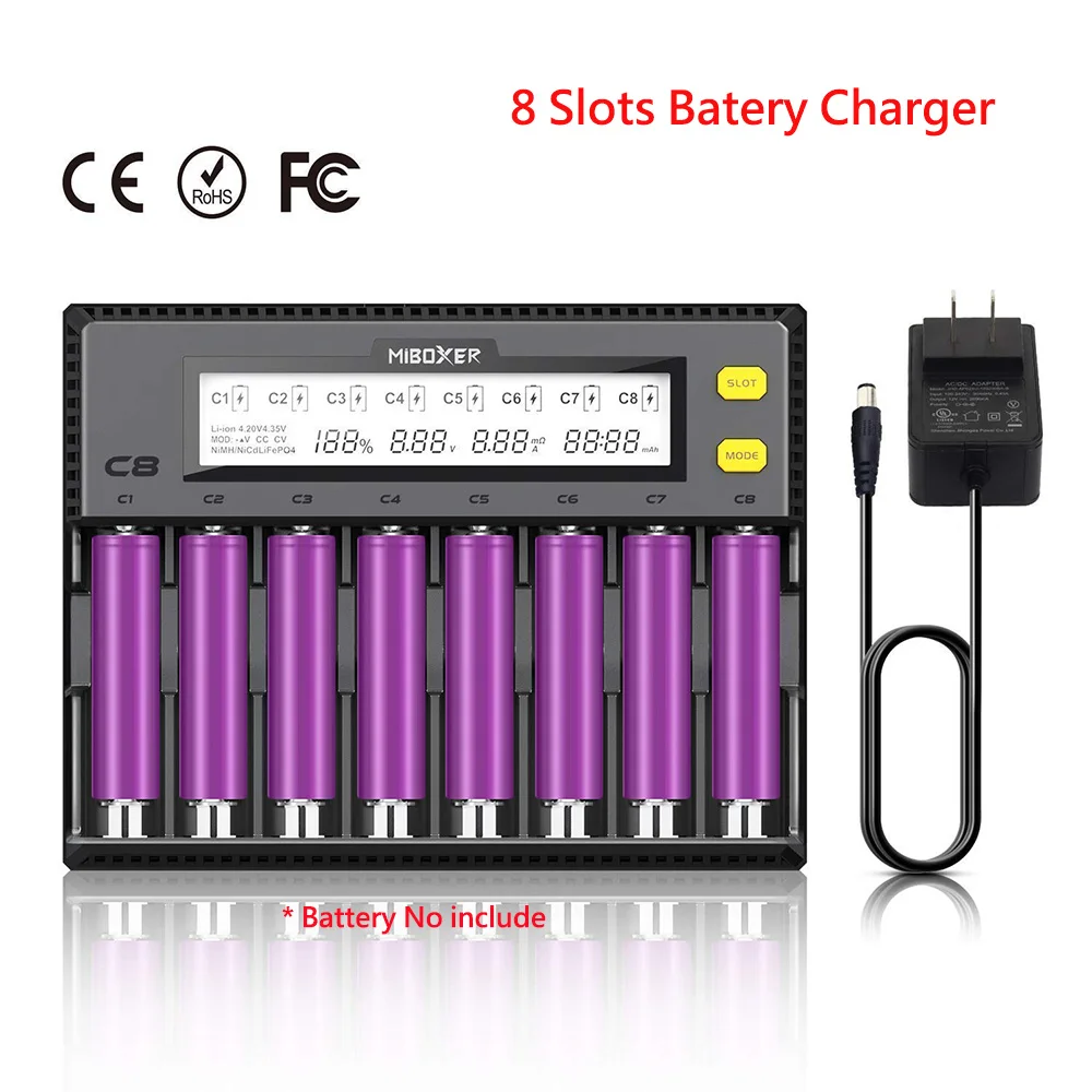 Зарядное устройство 18650 Miboxer 8 ячеек 4 слота ЖК дисплей 21700 а для li ion LiFePO4 Ni MH Cd AA 20700