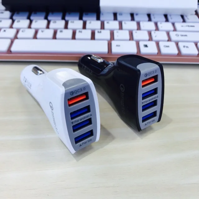 Автомобильный Зарядное устройство 4 Порты и разъёмы зарядных порта USB для автомобиля Зарядное устройство QC3.0 легко присоединяемого быстродействующего Зарядное устройство телефонный адаптер Комбинации комплект с 2.4A 3-в-1 кабель для быстрой зарядки