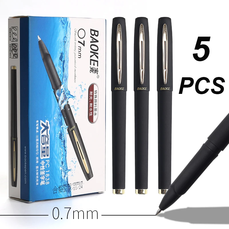 0.7mm black 5 шт. гелевая ручка BAOKE 0,5 мм 0,7 мм красные черные чернила Заправка для письма подписи офисные принадлежности Гладкие письма рекламная нейтральная ручка - Цвет: 0.7mm black