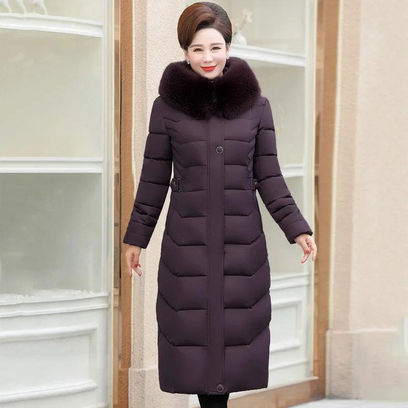 Purplish Red Высокое качество, женский зимний пуховик с меховым воротником, с капюшоном, теплое, утолщенное, Женское пальто, X-long, Женская парка, парки - Цвет: Purplish Red