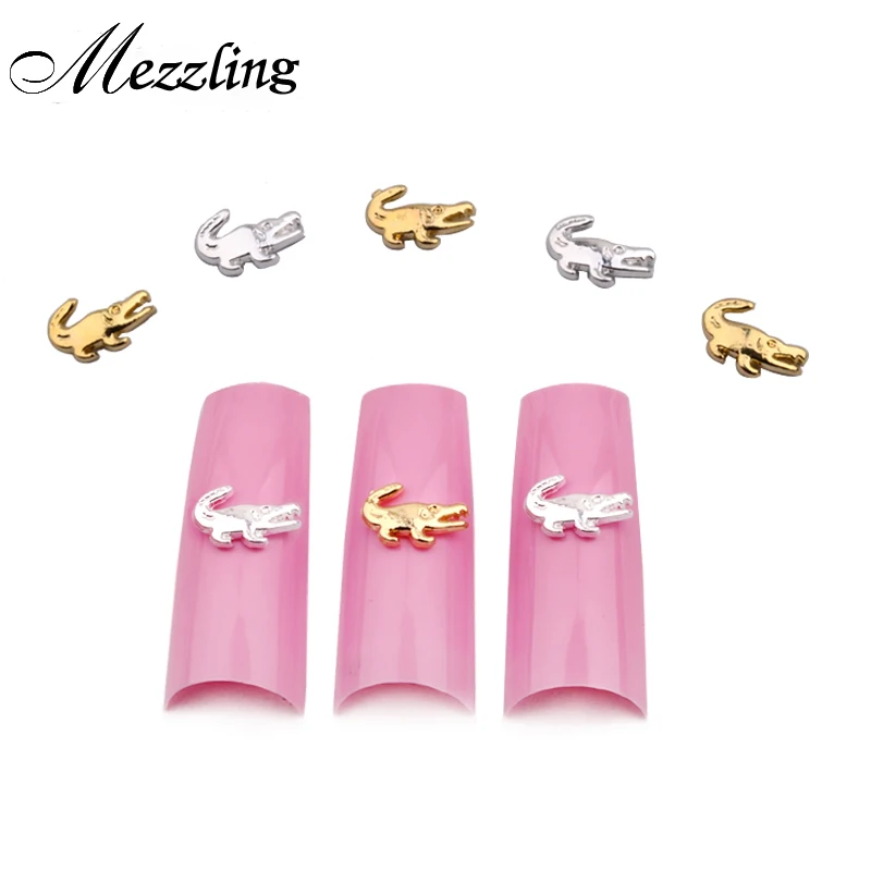 20 шт. золотистые/Серебристые 3d-насадки для ногтей в виде милого крокодила из