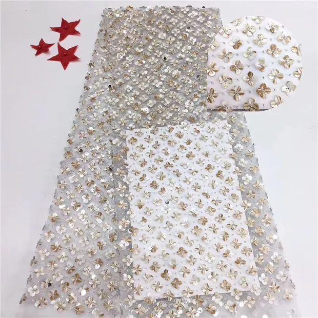 

2019 High-end factory wholesale 5yards super heavy hand beaded wedding fabrics dubai luxury wedding lace fabrics Y6
