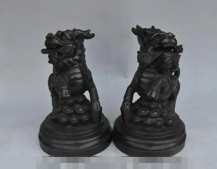 

Free shipping Free shipping S00461 10"china bronze wealth ingot coin fengshui Lucky Kirin Unicorn Kylin statue pair
