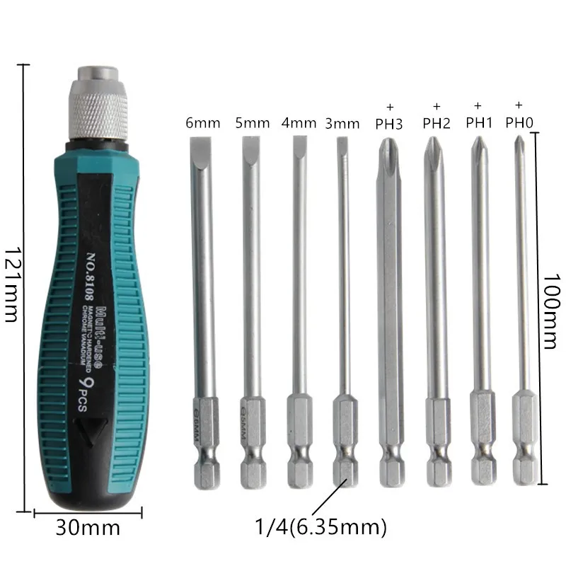 

9 in 1 Screwdriver Set Repair hand Tool With Magnetic Multi-Bit Head Metric Screwdrivers Kit For Cross Head For Flat Head DS119