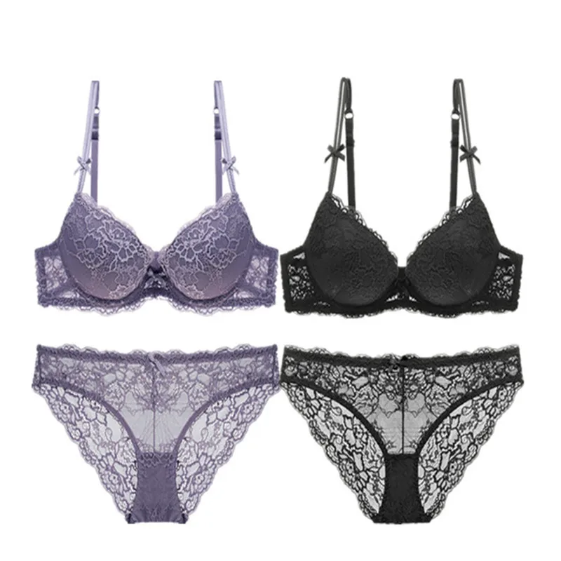 Black and Purple Varsbaby кружево пуш-ап для женщин интимный ABC большой размер вышивка 2 бюстгальтера наборы/партия - Цвет: Black and Purple