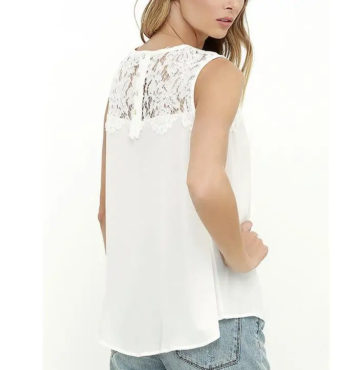 Шифоновая кружевная блузка без рукавов женские топы повседневные блузки