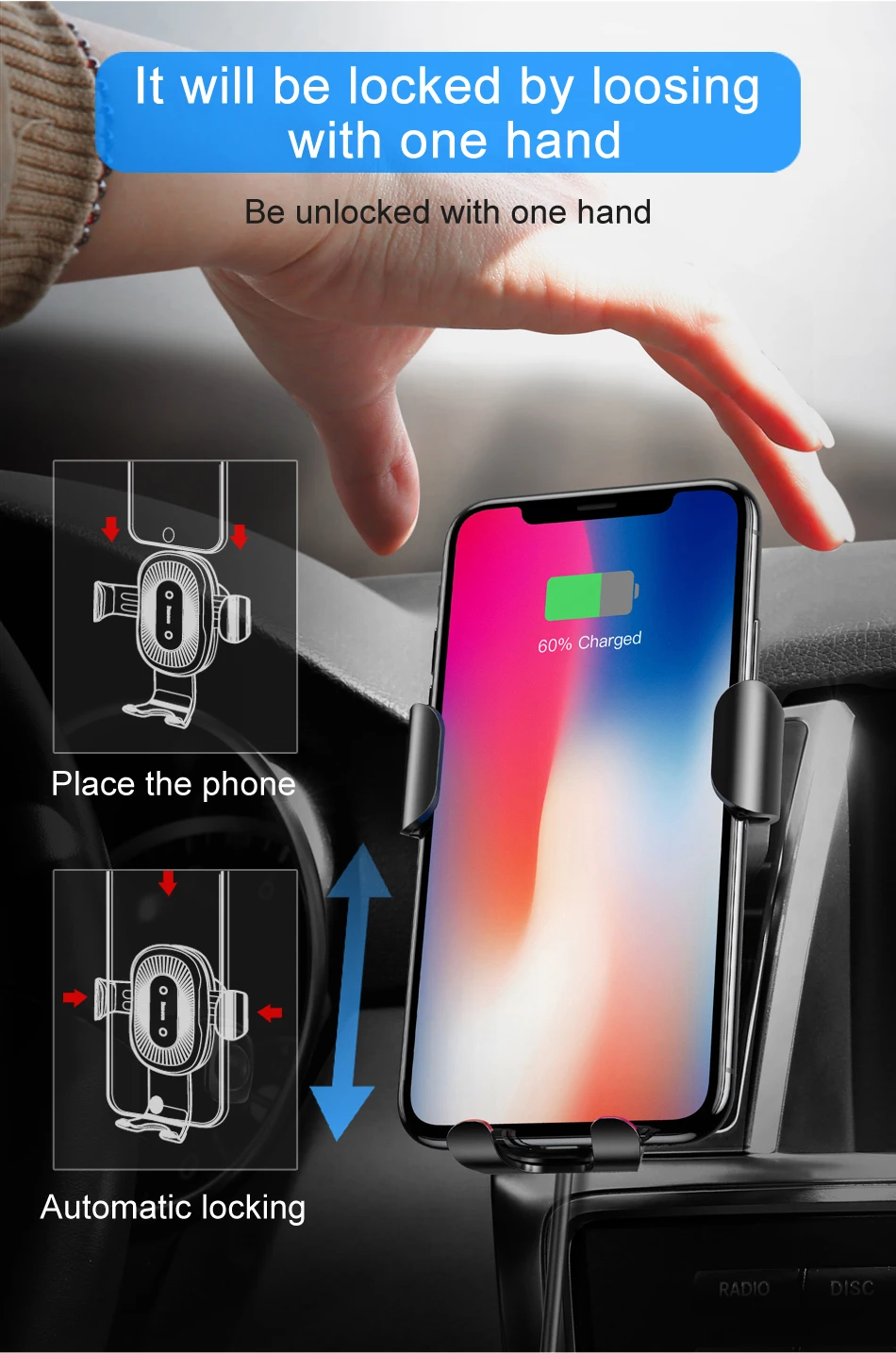 Автомобильное крепление Qi Беспроводной Зарядное устройство для iPhone X 8 плюс
