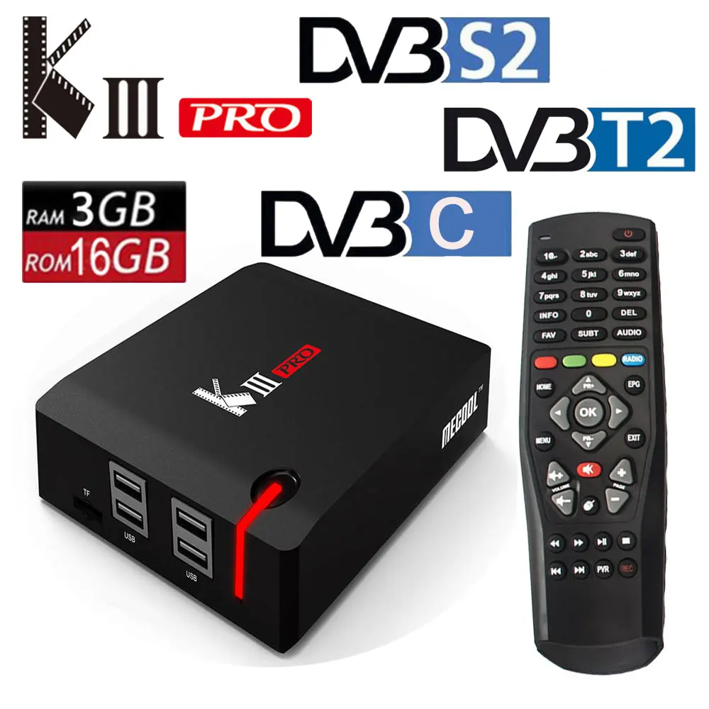 ТВ приставка на Android MECOOL KIII PRO DVB S2 T2 7 1 3 Гб 16 Восьмиядерный процессор Amlogic S912 4KCombo