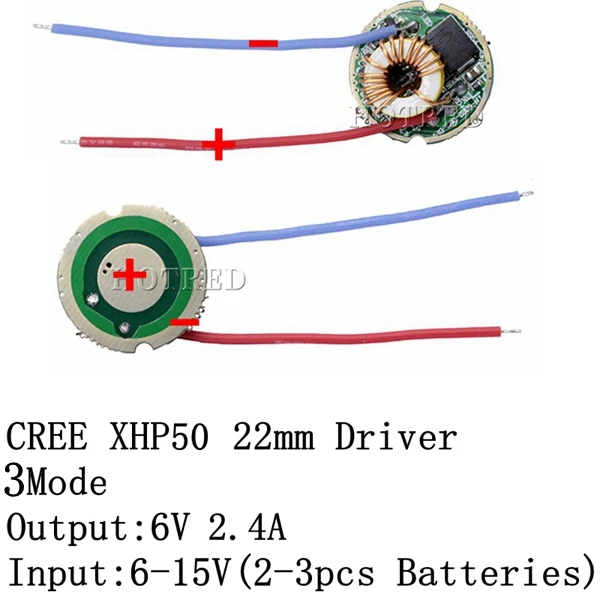 22mm XHP50 3Mode 1 шт. Cree XLamp XHP50 XHP50.2 6 в светодиодный драйвер 22 мм DC7V-15V вход 2400ма выход 5 Режим/1 режим/3 режима для XHP50 светодиодный светильник - Цвет: 22mm XHP50 3Mode