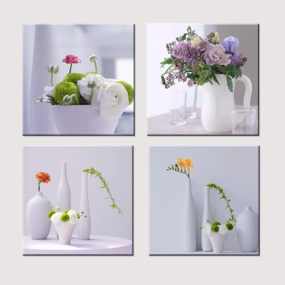 

4 Pieces White Vase Canvas Painting Decoration Wall Picture Home Decor Wall Painting for Living Room No Framed