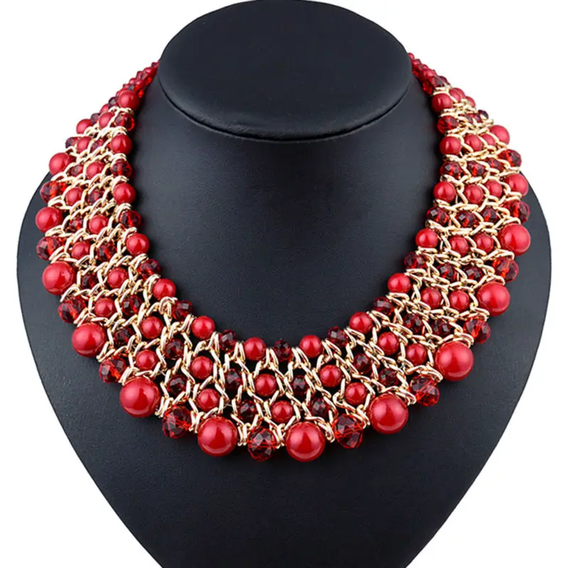 Колье чокер с разноцветными жемчужинами и кристаллами массивное ожерелье