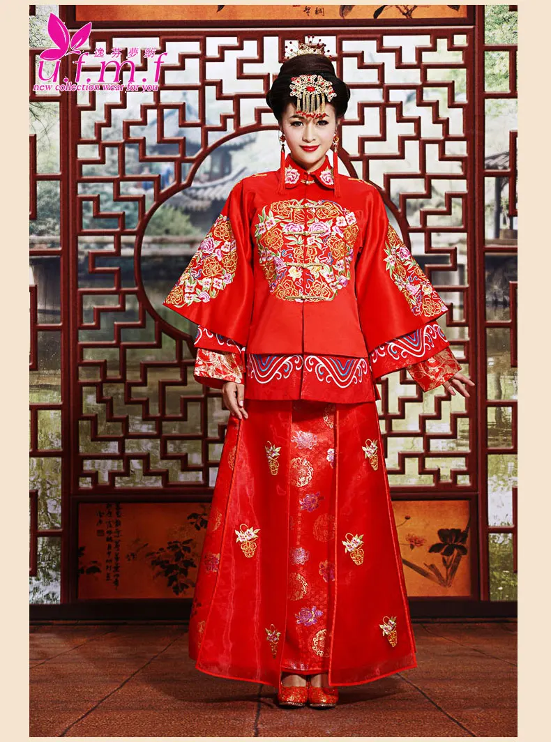 

Summer evening dress costume Guangdong embroidery vintage cheongsam High end Show bride married suit chinese style formal dress