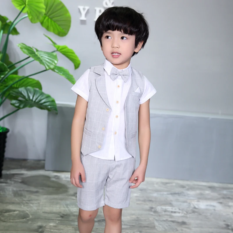 LUOBOBEIBEI Boy Kids Clothes Child Casual Set Spring Summer Baby Formal 4 Pcs Vest Shirt Pant |