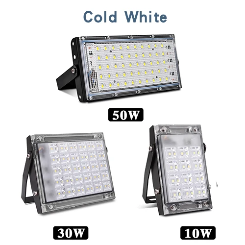 Cold white SMD Светодиодный прожектор, уличный прожектор, светильник, точечный светильник, 10 Вт, 20 Вт, 30 Вт, 50 Вт, настенный светильник, отражатель, светильник ing IP65, водонепроницаемый, для сада, 220 В, SMD - Испускаемый цвет: Cold white SMD