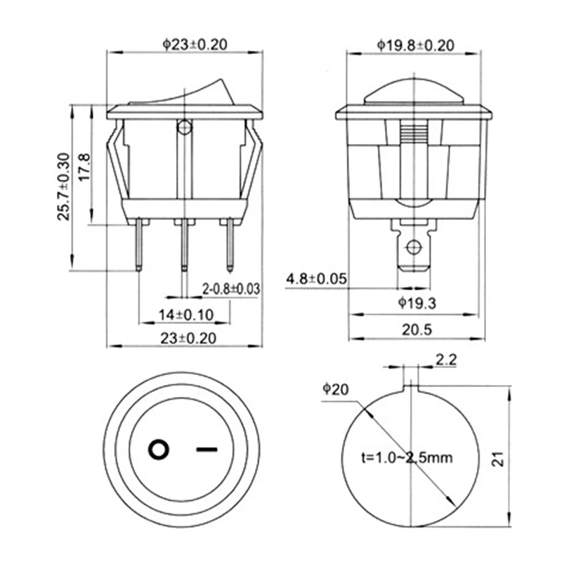 10 шт./лот KCD1 2 23 мм светодиодсветодиодный круглая кнопка SPST 3PIN защелкивающаяся