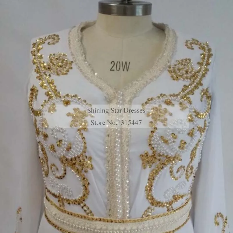 Блестящие Moroccan платья для выпускного вечера Белое золото 2018 кафтан Паффи Sexy