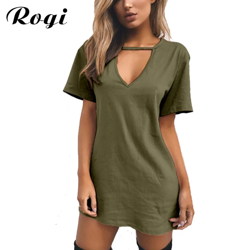 Rogi t-shirt Vestidos, летнее платье-футболка с v-образным вырезом, женские вечерние платья с коротким рукавом, женские белые и черные платья, топы, женская одежда 3XL