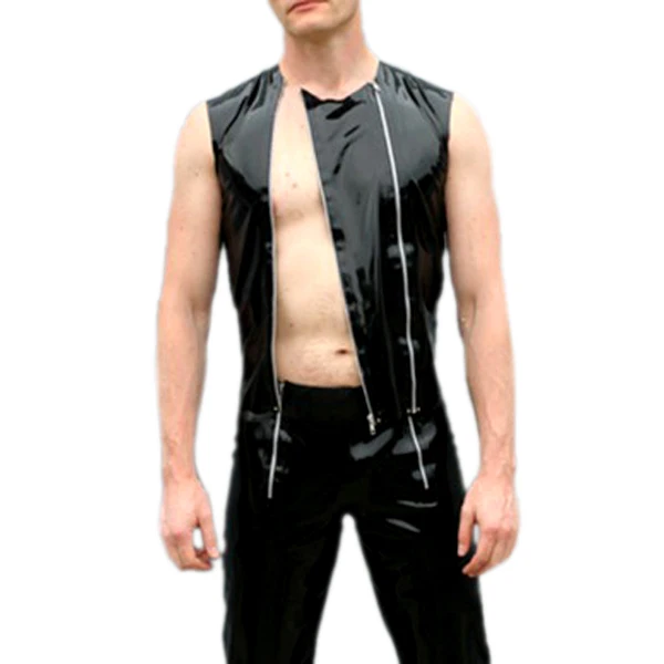 

Double Zip Latex Rubber Vest Latex Men's Suit Sleeves Sexy Latex Costumes