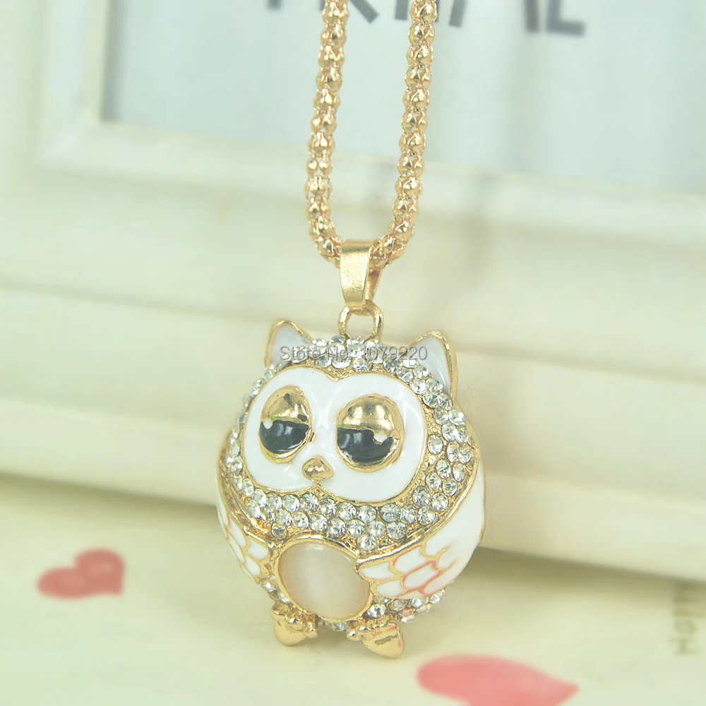 XL New Owl Bead Sweater Necklace Women Jewelry Long Pendant Crystal Rhinestone Chain Christmars Valentine's Day Gift | Украшения и