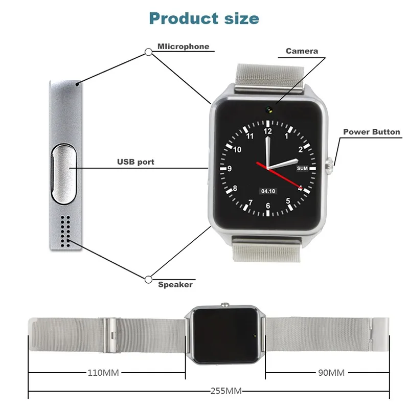 Фирменная Новинка Bluetooth Smartwatch Z60 Поддержка SIM/карты памяти 2G наручные часы Смарт с