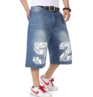 summer mens shorts jeans hip hop denim boardshorts printing fashion trousers loose baggy mens trouser bottoms big size