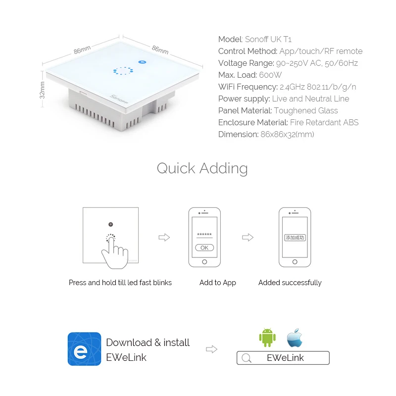 Sonoff T1 3 Gang WiFi настенный выключатель света Панель IOS Android Ewelink приложение 433 МГц RF