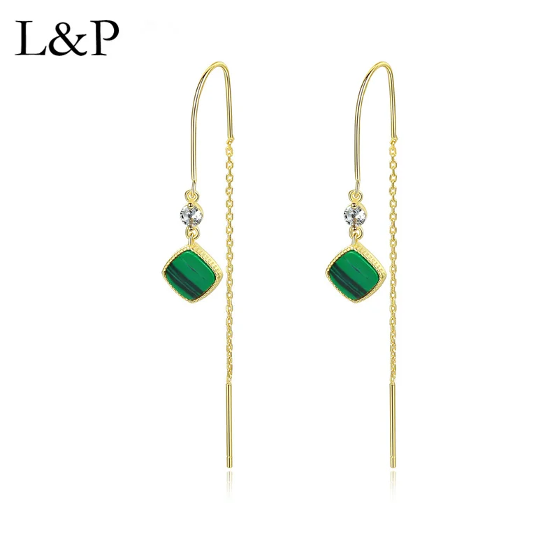 

Серьги L & P из настоящего серебра 925 пробы для женщин, бирюзовые длинные подвески, Женские Ювелирные изделия из натурального камня, оптовая п...