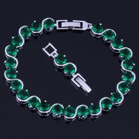 good looking round green cubic zirconia silver plated link chain bracelet 18cm 20cm v0216