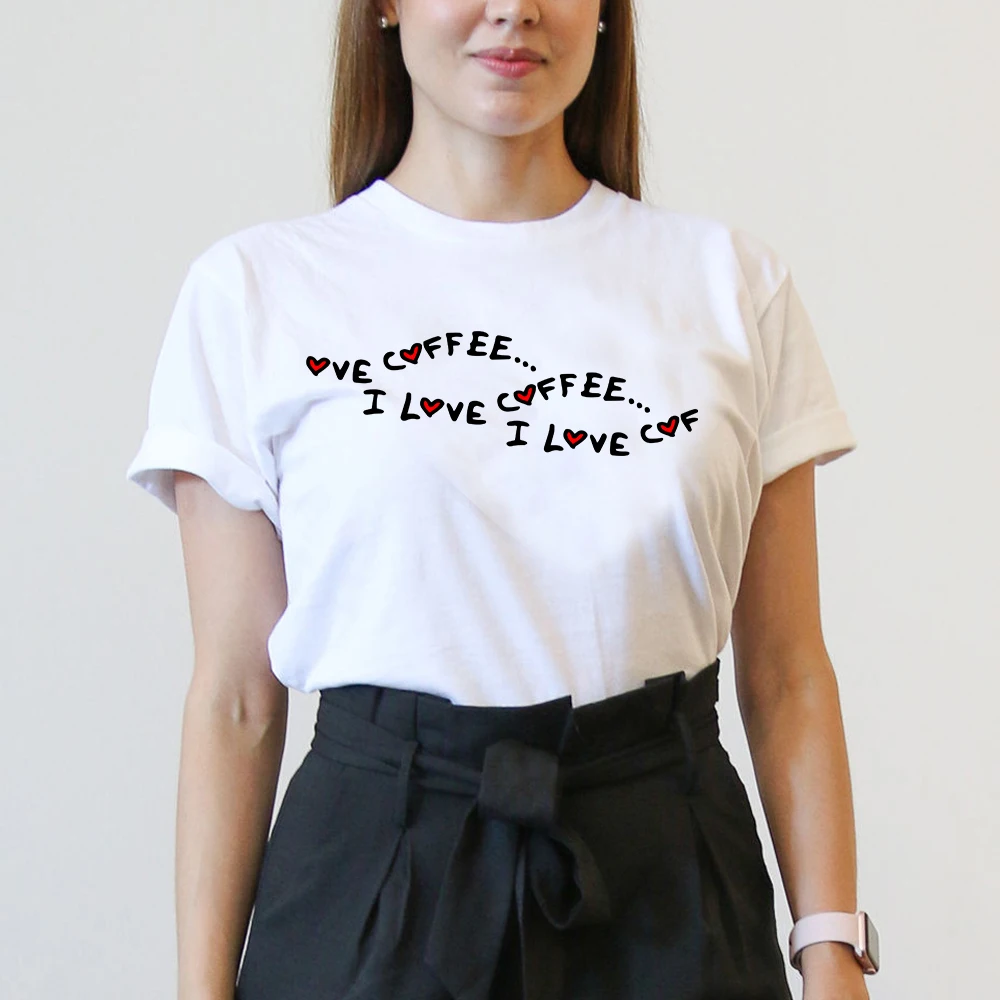 Женские топы и футболки с принтом I Love Coffee Pink простая повседневная Базовая