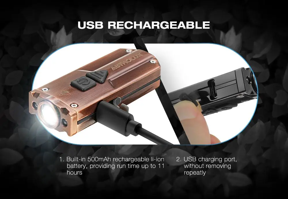 Astrolux 350LM USB светодиодный фонарик из нержавеющей стали Миниатюрный фонарик для ключей 3 светодиодный фонарик УФ-Фонарик перезаряжаемый IP65 водонепроницаемый
