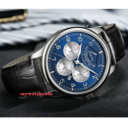 43mm Parnis Blue Dial Automatic Power Reserve automatic Business Men's Watch 505 |