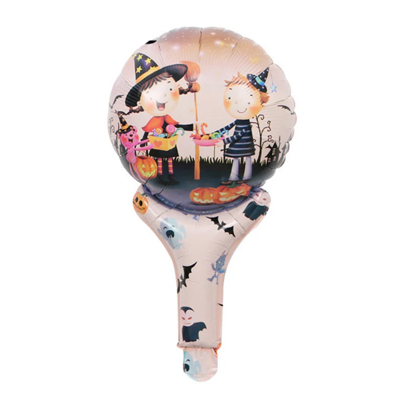 50pcs Halloween Decorations Hand Foil Balloons Pumpkin Stick Ballons Happy Halloween Birthday Party Supplies Mylar Globos Toys