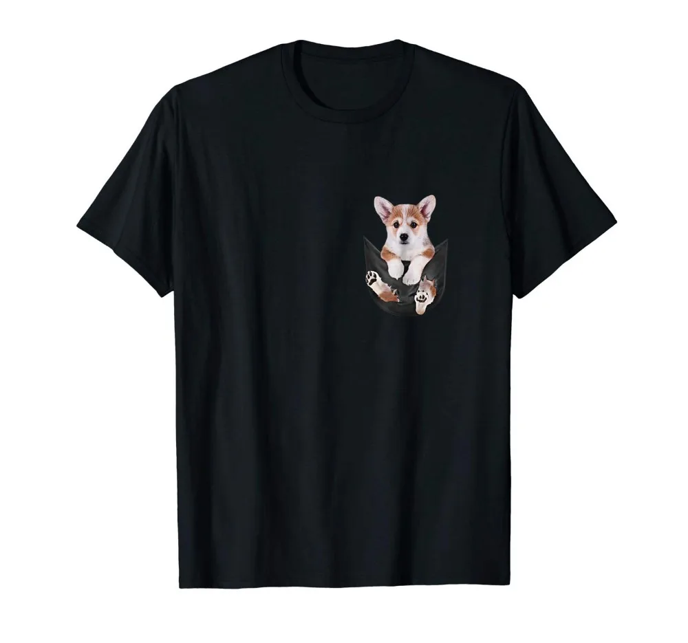 

Corgi Inside Pocket Funny T-Shirts Lover Dog Cute Gifts 2019 Summer Fashion Tops & Tees Print Casual Cotton Male Online T shirt