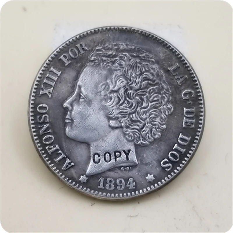 1894 Испания 2 Pesetas Alfonso XIII (2 й портрет) копия монеты Бесплатная доставка|Безвалютные