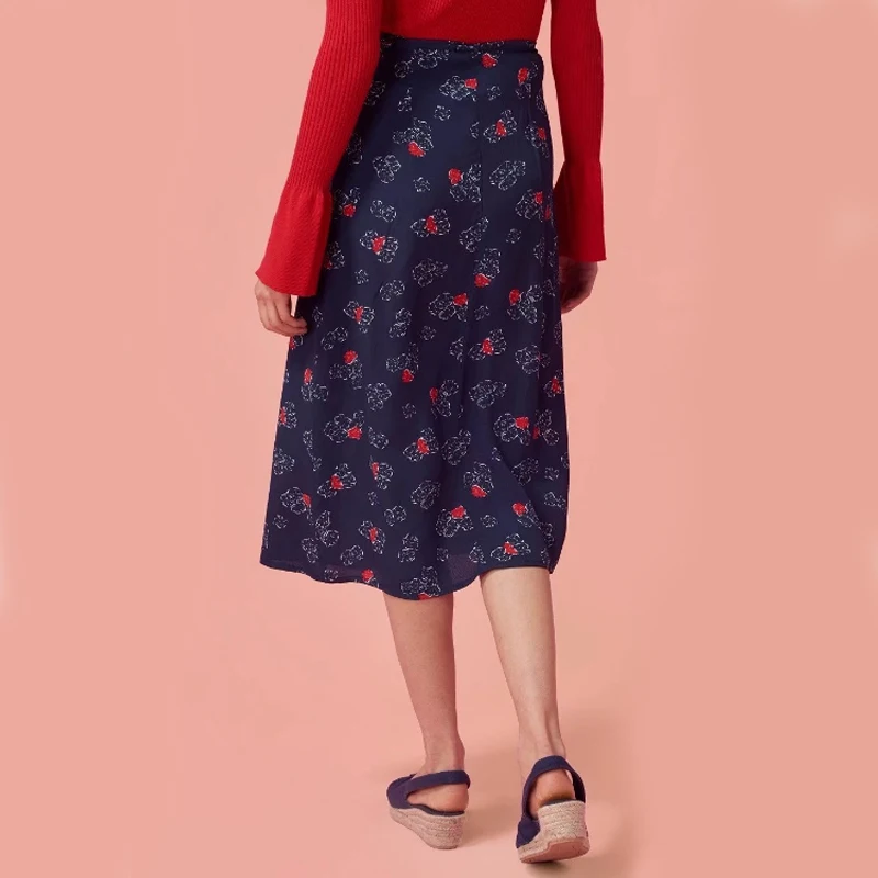 Летняя богемная юбка с цветочным принтом 2018 Корейская Боковым Разрезом и высокой