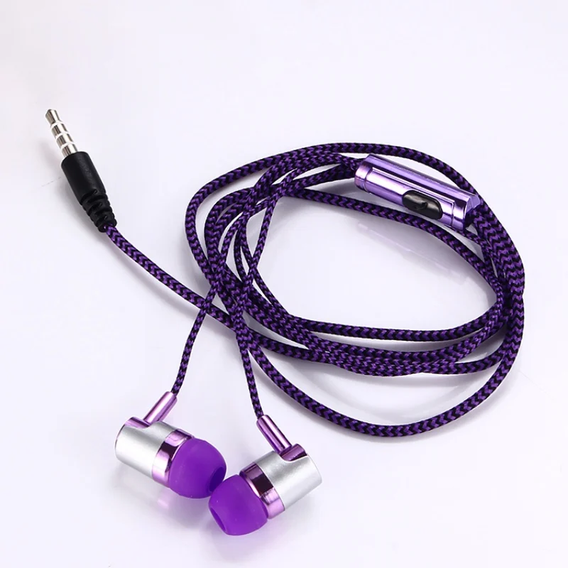 MP3/mp4 Roping Stereo Headset 3.5mm Subwoofer In Ear Earbud 1.2M Reflective Fiber Cloth Line Metal Earphone | Электроника