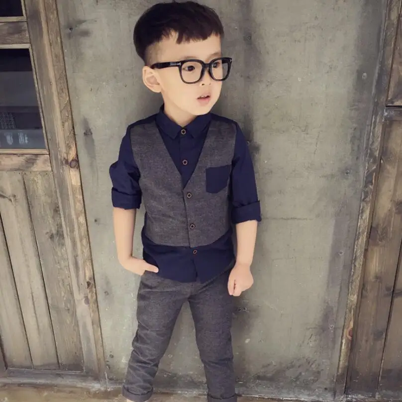 2019 Spring Boy Gentleman Suit Long Sleeve T-shirt Boys Kids Clothes Children's Clothing Set Fake Two Pieces Top+pants 2pcs | Детская