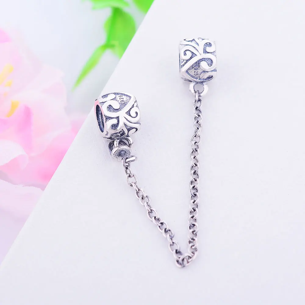 Лето DIY Fit Pandora талисманы браслет Подвеска для цепочки с бусинами ювелирных изделий 925 пробы Серебряная безопасная цепочка