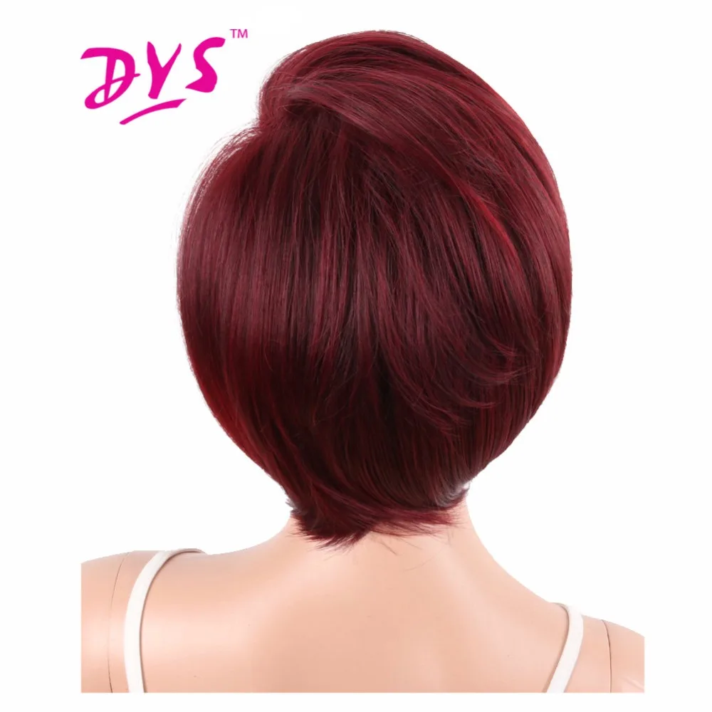 Deyngs, цвет красного вина, короткие синтетические парики Pixie Cut для черных женщин с боковой челкой, натуральные прямые Термостойкие вечерние парики