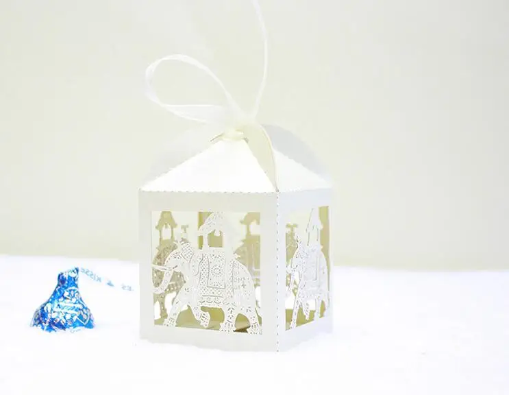 100 шт. коробка конфет в виде слона с лазерной резкой коробки для шоколада лентой